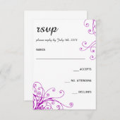 紫エレガント渦巻き結婚式RSVPカード 出欠カード (正面/裏面)