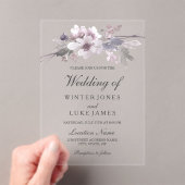 紫エレガント灰色の冬のフローラ結婚ズ アクリル招待状 (インサイチュ (ポータブル))
