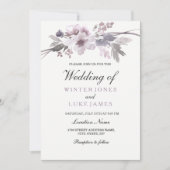 紫エレガント灰色の冬のフローラ結婚式の招待 招待状 (正面)