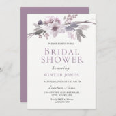 紫エレガント灰色の冬の花ブライダルシャワー 招待状 (正面/裏面)