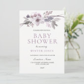 紫エレガント灰色の冬の花赤ちゃんシャワー 招待状 (スタンド正面)