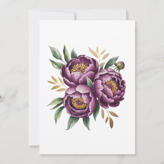 紫エレガント牡丹の結婚式の日付カードを保存 (裏面)