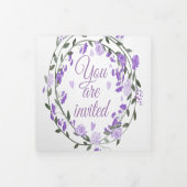 紫エレガント牡丹フローラの三つ結婚折り写真 三つ折り招待状 (カバー)