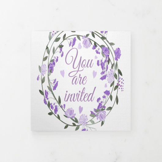 紫エレガント牡丹フローラの三つ結婚折り写真 三つ折り招待状 (カバー)