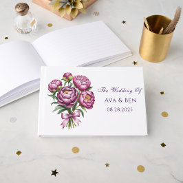 紫エレガント牡丹フローラ結婚ズ ゲストブック