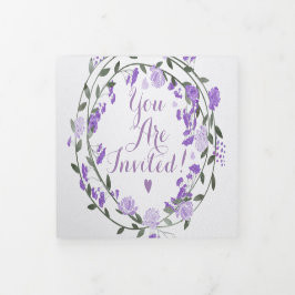 紫エレガント牡丹フローラ結婚ズ 三つ折り招待状