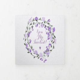 紫エレガント牡丹フローラ結婚ズ 三つ折り招待状