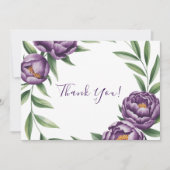 紫エレガント牡丹結婚サンキューカード 招待状 (正面)