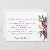 紫エレガント牡丹結婚サンキューカード 招待状 (裏面)