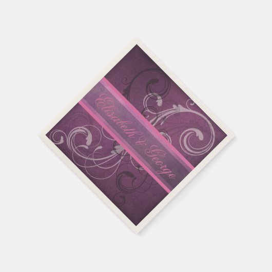 紫エレガント王室のグランジダマスク結婚渦巻き スタンダードカクテルナプキン (角)