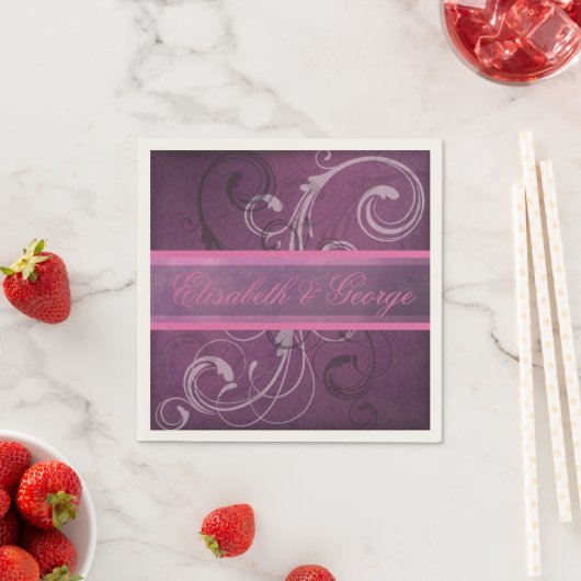 紫エレガント王室のグランジダマスク結婚渦巻き スタンダードカクテルナプキン (インサイチュ)