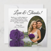 紫エレガント王室のバラオーバル結婚写真 サンキューカード (正面)