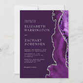 紫エレガント瑪瑙シルバープラムQRコード結婚s 招待状 (正面)