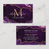 紫エレガント瑪瑙金ゴールドグリッタースクリプトモノグラム 名刺 (正面/裏面)