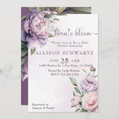 紫エレガント生まれフローラ赤ちゃんシャワーへ 招待状 (正面/裏面)