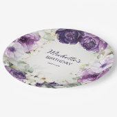 紫エレガント白フローラグリッター誕生日名 ペーパープレート (アングル)