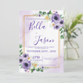 紫エレガント白フローラ金ゴールドフレ結婚ーム 招待状 (スタンド正面)