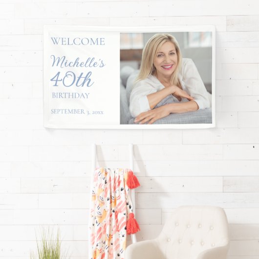 紫エレガント白誕生日写真名ようこそ 横断幕 (インサイチュ)