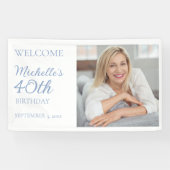 紫エレガント白誕生日写真名ようこそ 横断幕 (横)