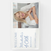 紫エレガント白誕生日写真名ようこそ 横断幕 (縦)