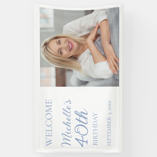 紫エレガント白誕生日写真名ようこそ 横断幕 (縦)