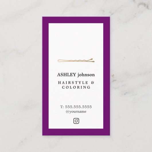 紫エレガント白金ゴールドピフェイクン美容師 名刺 (正面)