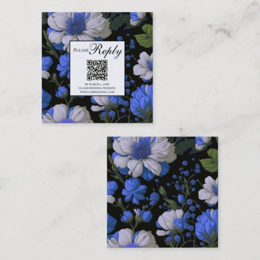 紫エレガント白銀フローラQRコード エンクロージャーカード (正面/裏面)