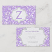 紫エレガント白、灰色の花柄モノグラム 名刺 (正面/裏面)