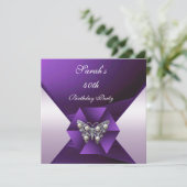 紫エレガント真珠ジュエル40歳の誕生日 招待状 (スタンド正面)