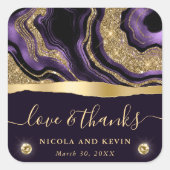 紫エレガント箔と金ゴールドグリッターアゲート結婚ズ スクエアシール (正面)