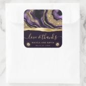 紫エレガント箔と金ゴールドグリッターアゲート結婚ズ スクエアシール (バッグ)