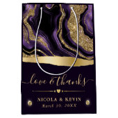 紫エレガント箔と金ゴールドグリッターアゲート結婚ズ ミディアムペーパーバッグ (正面)