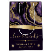 紫エレガント箔と金ゴールドグリッターアゲート結婚ズ ミディアムペーパーバッグ (裏面)