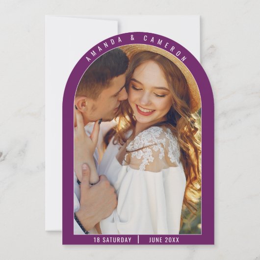 紫エレガント素朴赤面フローラ写真結婚の 招待状 (裏面)