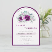紫エレガント素朴赤面フローラ写真結婚の 招待状 (スタンド正面)