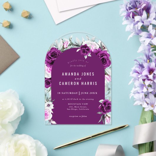 紫エレガント素朴赤面幾何結婚式 アクリル招待状 (インサイチュ (ウェディング))