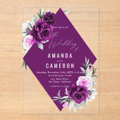 紫エレガント素朴赤面幾何結婚式 アクリル招待状 (正面)