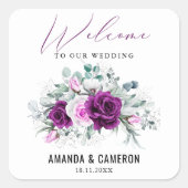 紫エレガント素朴赤面幾何結婚式 スクエアシール (正面)