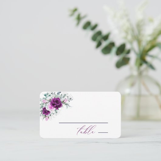 紫エレガント素朴赤面幾何結婚式 プレイスカード (スタンド正面)