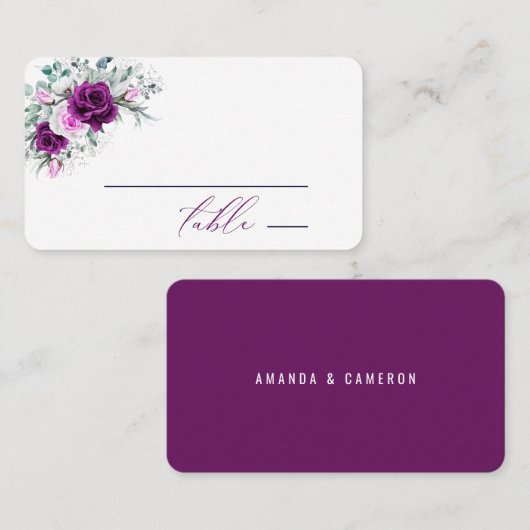 紫エレガント素朴赤面幾何結婚式 プレイスカード (正面/裏面)