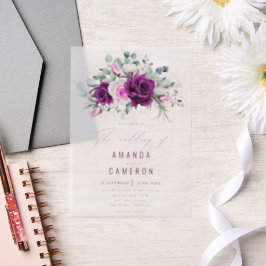 紫エレガント素朴赤面幾何結婚式 ベラム紙招待状