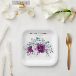 紫エレガント素朴赤面幾何結婚式 ペーパープレート