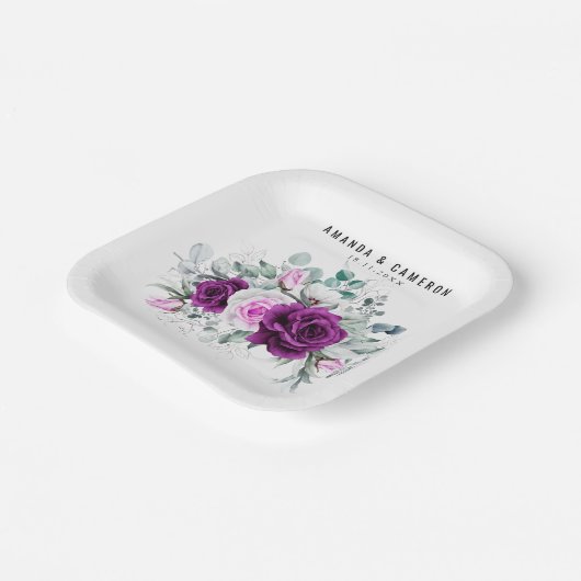 紫エレガント素朴赤面幾何結婚式 ペーパープレート (傾斜あり)