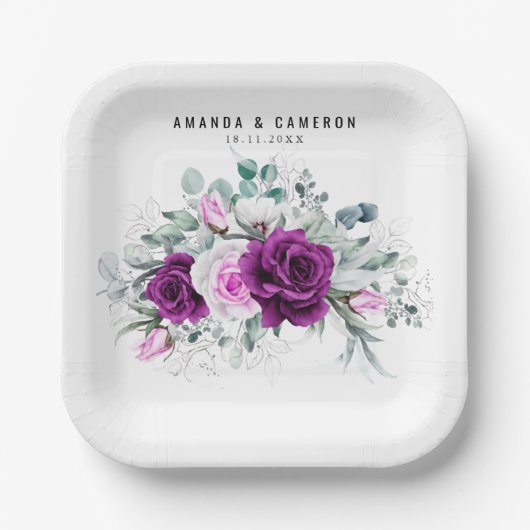 紫エレガント素朴赤面幾何結婚式 ペーパープレート (正面)