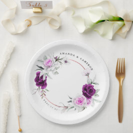 紫エレガント素朴赤面幾何結婚式 ペーパープレート