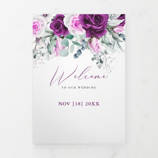 紫エレガント素朴赤面幾何結婚式 三つ折り案内状 (カバー)