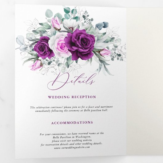 紫エレガント素朴赤面幾何結婚式 三つ折り案内状 (内部最初)
