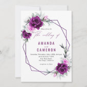 紫エレガント素朴赤面幾何結婚式 招待状 (正面)