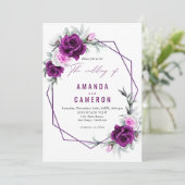 紫エレガント素朴赤面幾何結婚式 招待状 (スタンド正面)