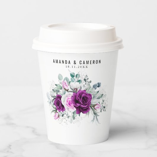 紫エレガント素朴赤面幾何結婚式 紙コップ (正面)